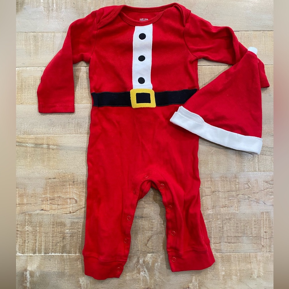 Carters Santa Clause onesie bodysuit Footie matching hat beanie baby Christmas
